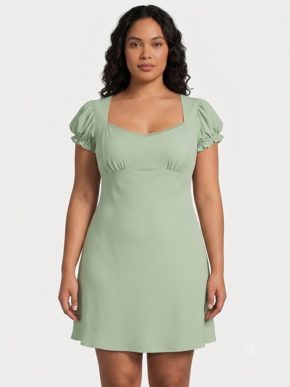 All in Favor Women’s Size US XL Square Neck Puff Sleeve A-Line Mini Dress Green